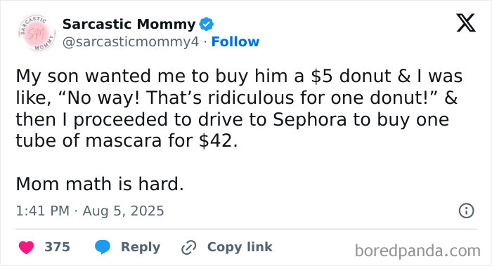 Tweet humor about parenting and mom math making readers chuckle even without kids in August edition posts.