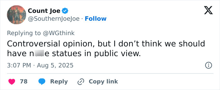 Tweet from Count Joe discussing the demolition of a famous mermaid statue after criticism of its portrayal of the female body. - 11