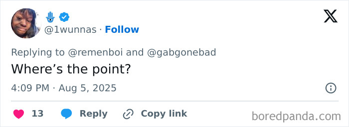 Screenshot of a social media reply questioning the point of Rihanna&rsquo;s maternity dress being mocked for its price.