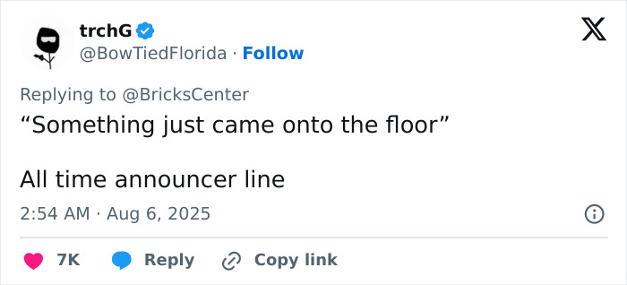Tweet by user trchG sharing a humorous comment on viral footage of flying dildo hitting WNBA star during game. Tweet by user trchG sharing a humorous comment on viral footage of flying dildo hitting WNBA star during game.