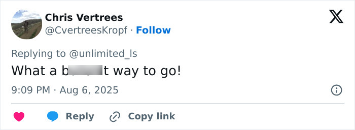 Screenshot of a social media reply expressing shock in response to the heartbreaking final phone call before a horrific explosion.