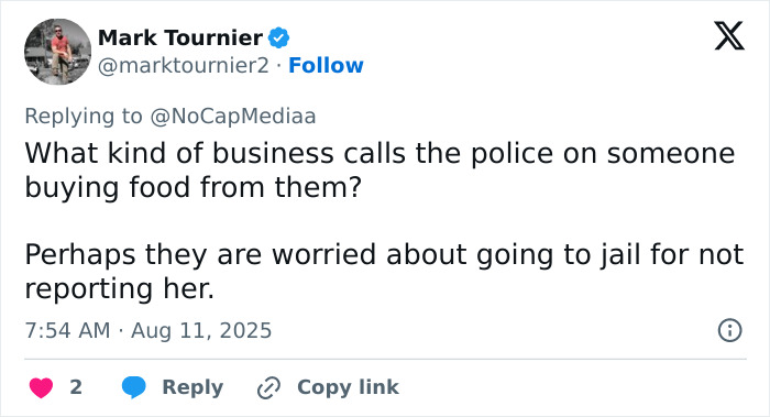Twitter post by Mark Tournier questioning police involvement in 13YO girl arrest at McDonald's over school kids ban policy.