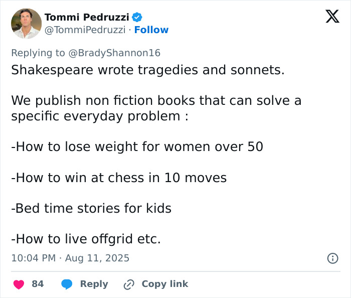 Tweet from entrepreneur discussing publishing nonfiction books using AI to solve everyday problems and generate significant revenue.