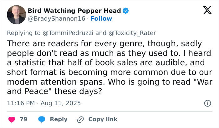 Tweet about book sales, readers&rsquo; changing habits, and attention spans amid the rise of AI-published books by young entrepreneurs.