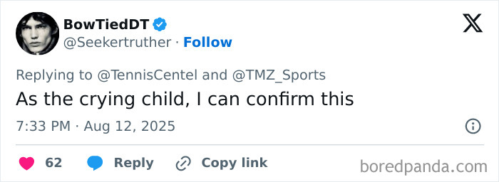 Tweet showing a reaction to tennis star halting a match during meltdown over crying baby, sparking diva issues controversy.
