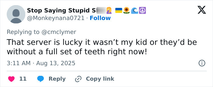 Twitter reply criticizing a restaurant server in a disturbing altercation where a teen was forced to prove her gender.