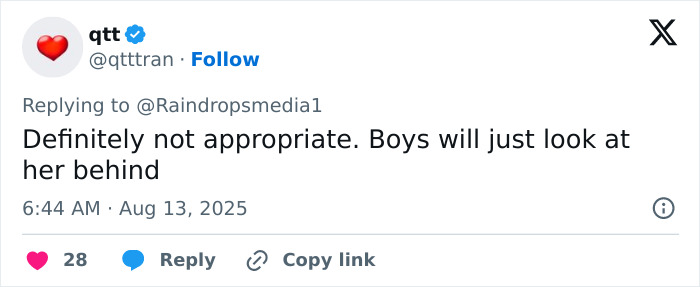Screenshot of a social media comment debating a teacher showing off too many curves for back to school.