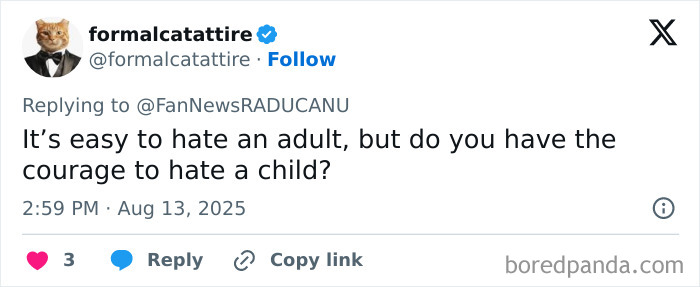 Tweet from user formalcatattire discussing the controversy involving tennis star halting match over crying baby.