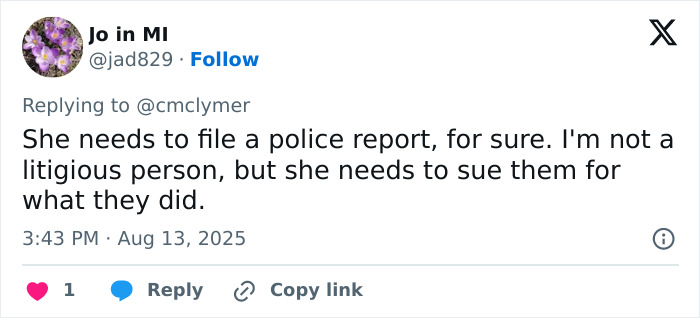 Tweet discussing a teen forced by a restaurant server to prove gender, urging filing a police report and legal action.