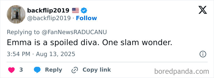 Tweet criticizing tennis star&rsquo;s diva issues during match meltdown over crying baby, sparking fan reactions online.