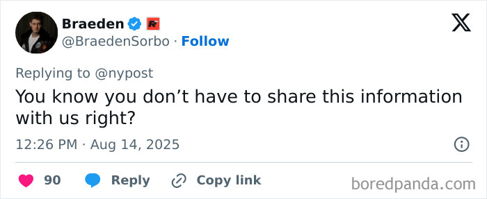 Screenshot of a social media reply questioning the need to share a story about a woman leaving a tampon inside for a month.