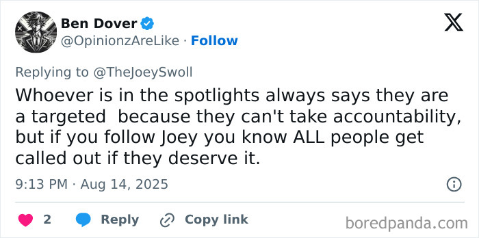 Social media post showing support for Joey Swoll&rsquo;s takedown of a woman insulting men under 5'10.