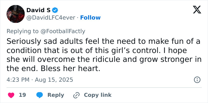 Screenshot of a tweet discussing trolls targeting a soccer team&rsquo;s new signing over her appearance and condition.