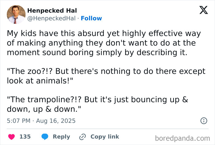 Tweet from Henpecked Hal sharing a funny parenting moment that may make you chuckle even without kids.