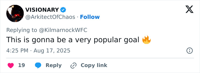Tweet from verified user Visionary praising a football goal with fire emoji, related to 16YO footballer response to trolls. Tweet from verified user Visionary praising a football goal with fire emoji, related to 16YO footballer response to trolls.