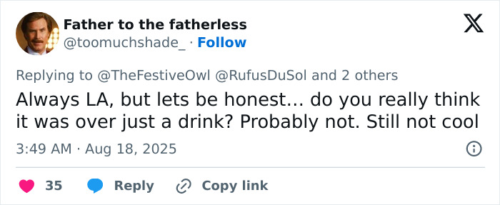 Twitter reply discussing a violent brawl at a concert sparked by a drink incident involving a mom punched unconscious.