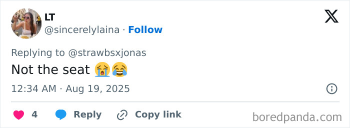 Screenshot of a social media reply reacting to Nick Jonas revelation about never sitting in bed with his wife sparking mixed reactions. Screenshot of a social media reply reacting to Nick Jonas revelation about never sitting in bed with his wife sparking mixed reactions.