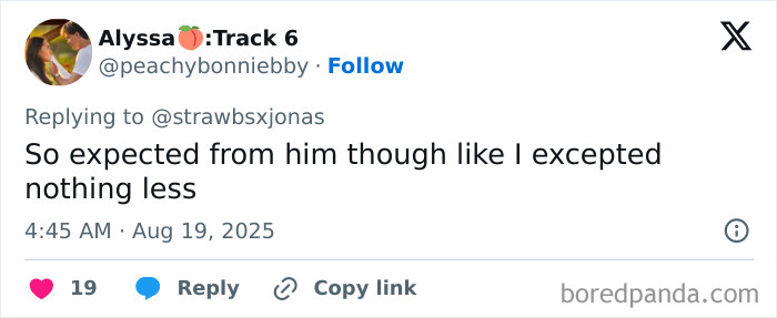 Screenshot of a tweet replying to Nick Jonas' revelation about never sitting in bed with his wife sparking mixed reactions. Screenshot of a tweet replying to Nick Jonas' revelation about never sitting in bed with his wife sparking mixed reactions.