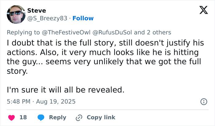 Twitter user commenting on a violent brawl involving a mom punched unconscious at a concert after a drink incident.