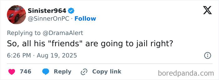 Tweet from user Sinister964 reacting to a famous streamer passing away live on air, questioning followers about justice. Tweet from user Sinister964 reacting to a famous streamer passing away live on air, questioning followers about justice.