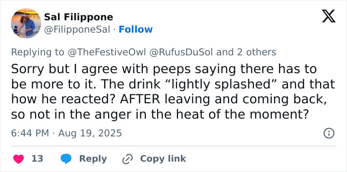 Tweet discussing a drink incident that sparked a violent brawl with a mom punched unconscious at a concert.