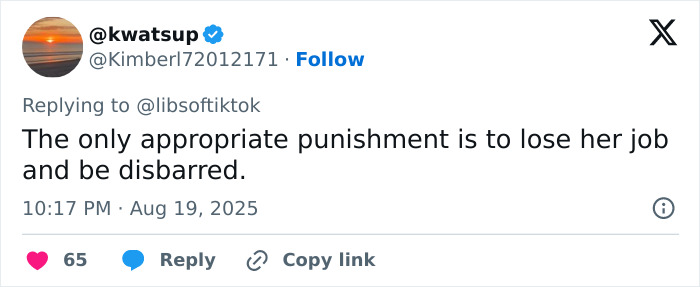 Tweet criticizing prosecutor threatening cops arresting her, calling for her to be fired and disbarred in viral video controversy.
