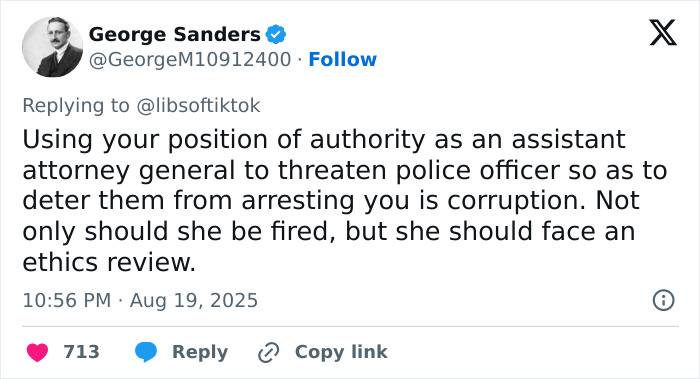 Tweet criticizing a prosecutor for threatening police officers and calling for her to be fired amid viral video controversy.
