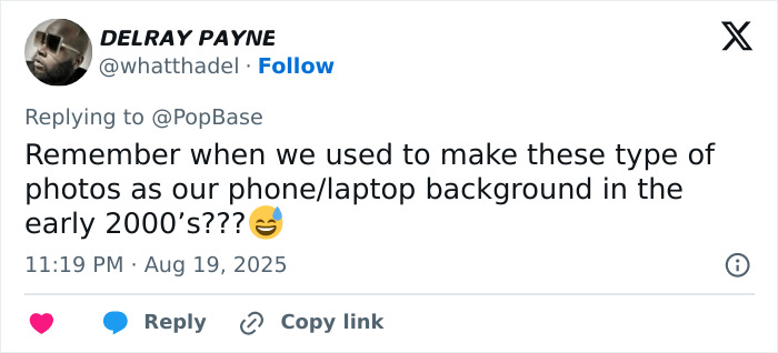 Tweet by Delray Payne reminiscing about making these types of photos phone or laptop backgrounds in the early 2000s.