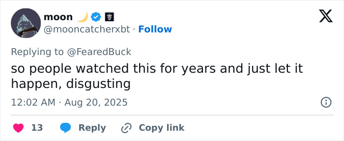 Tweet from user moon expressing disgust over viewers watching after streamer's horrifying passing live on-air. Tweet from user moon expressing disgust over viewers watching after streamer's horrifying passing live on-air.