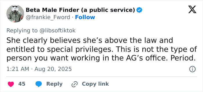 Screenshot of a tweet criticizing a prosecutor who threatened cops, highlighting public backlash and viral video karma.