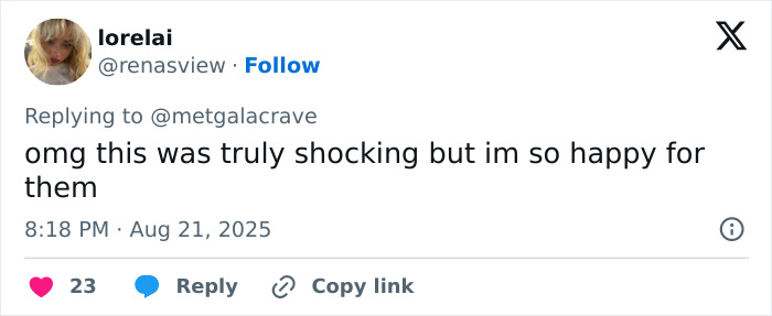 Twitter user expressing surprise and happiness about Millie Bobby Brown and Jake Bongiovi seen with their baby girl in public.