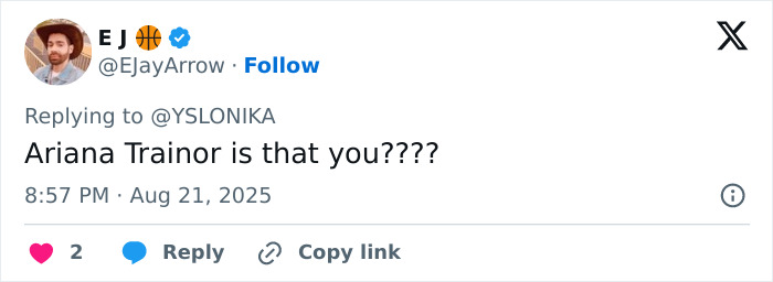 Screenshot of a Twitter reply questioning if the singer Meghan Trainor appears unrecognizable in a new video.