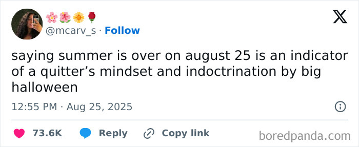 Screenshot of a funny and relatable tweet about summer ending in August for those overwhelmed by news and current events.