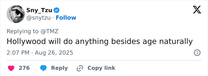 Tweet from Sny_Tzu commenting on Hollywood and aging naturally in response to viral facelift discussion related to Michael Jackson look. Tweet from Sny_Tzu commenting on Hollywood and aging naturally in response to viral facelift discussion related to Michael Jackson look.