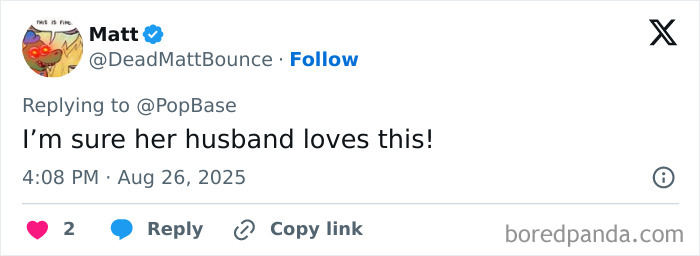 Twitter comment by user Matt replying to PopBase, expressing a sarcastic reaction to Jonathan Bailey and Scarlett Johansson&rsquo;s racy selfie.