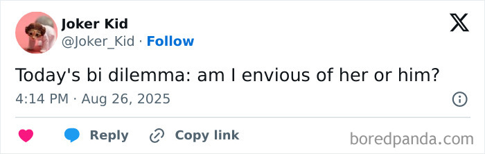 Tweet from Joker Kid showing a social media comment reacting to Jonathan Bailey and Scarlett Johansson&rsquo;s racy selfie.