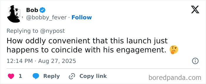 Screenshot of a social media comment suggesting Taylor Swift's engagement is a marketing stunt following Travis Kelce's new ad release.