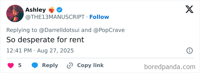 Screenshot of a social media reply criticizing Taylor Swift's engagement as a possible marketing stunt after Travis Kelce's new ad.