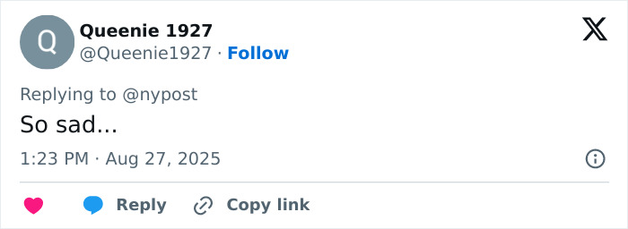 Tweet from Queenie 1927 expressing sadness about Bruce Willis' wife sharing a heartbreaking health update as he is moved out of family home. Tweet from Queenie 1927 expressing sadness about Bruce Willis' wife sharing a heartbreaking health update as he is moved out of family home.