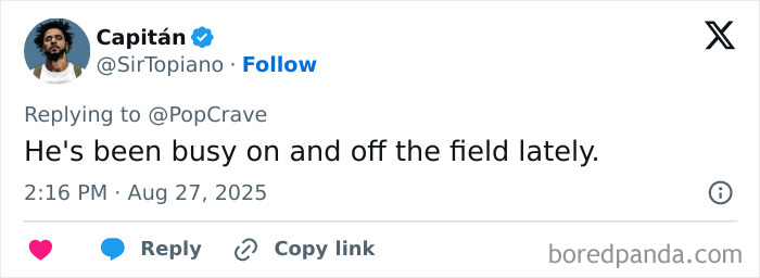 User tweet commenting on Travis Kelce being busy on and off the field amid fans calling engagement a marketing stunt