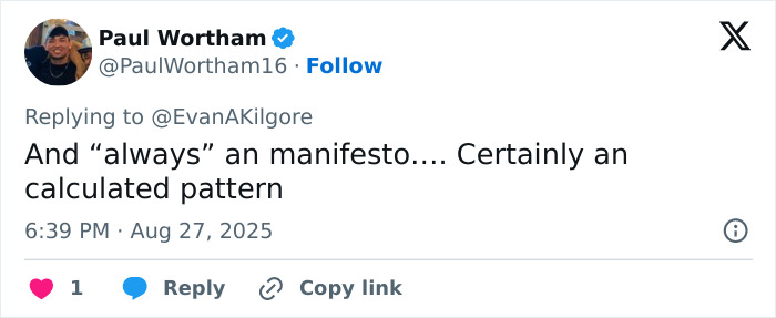 Screenshot of a tweet referencing a manifesto revealing a chilling psychotic obsession linked to Minneapolis Catholic school suspect. Screenshot of a tweet referencing a manifesto revealing a chilling psychotic obsession linked to Minneapolis Catholic school suspect.