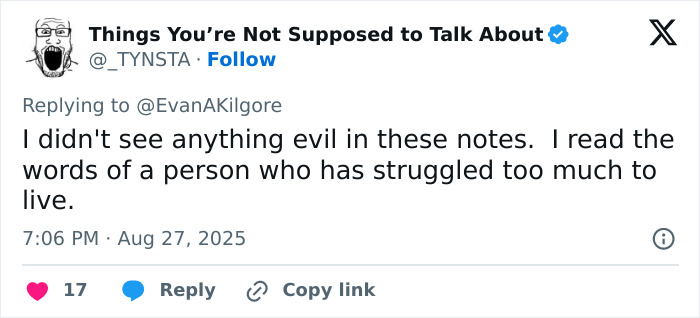 Screenshot of a tweet discussing the Minneapolis Catholic school suspect and a psychotic obsession manifesto. Screenshot of a tweet discussing the Minneapolis Catholic school suspect and a psychotic obsession manifesto.