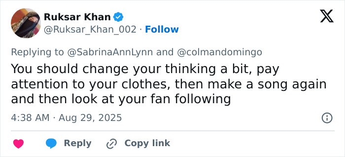 Tweet text discussing Sabrina Carpenter&rsquo;s pole dance and crawl video receiving harsh criticism.