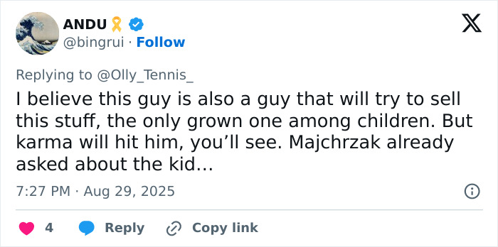 Screenshot of a tweet discussing a man snatching Kamil Majchrzak&rsquo;s hat from a kid at the US Open.