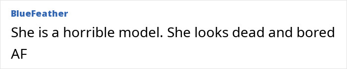 Screenshot of a comment criticizing a model with harsh language expressing boredom and negative opinion.