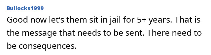 Comment section screenshot showing user Bullocks1999 expressing support for jail time to send a message after Cincinnati brawl incident.