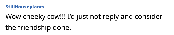 Comment text on a white background expressing frustration after a woman sees a good friend after 7 years and is told to lose weight.