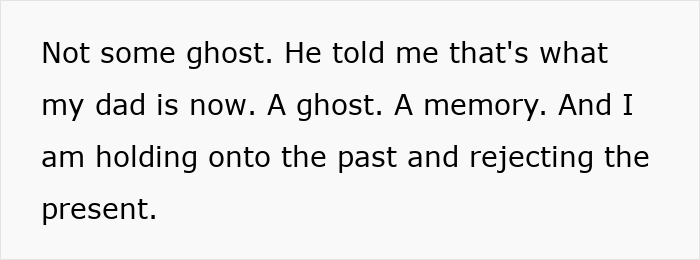 Text excerpt showing a teen stepson reflecting on his dad as a ghost and struggling with rejection. - 10