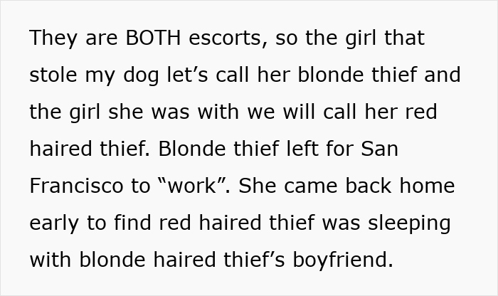 Text describing a woman stealing a husky dog with the owner's loud and clear revenge showing she messed with the wrong dog. - 24
