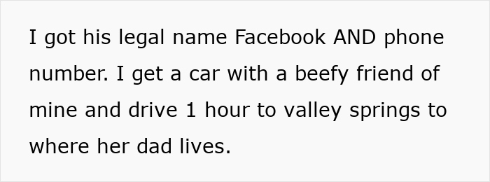 Text describing getting legal name, phone number, and driving to Valley Springs with a friend for husky owner's revenge. - 29
